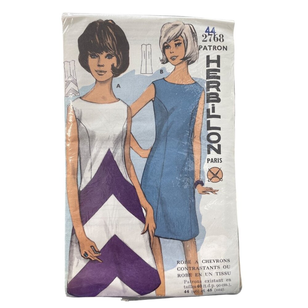 Vintage Patron Herbillon Paris Sewing Pattern Size 44 Mod A Line Dresses UNCUT